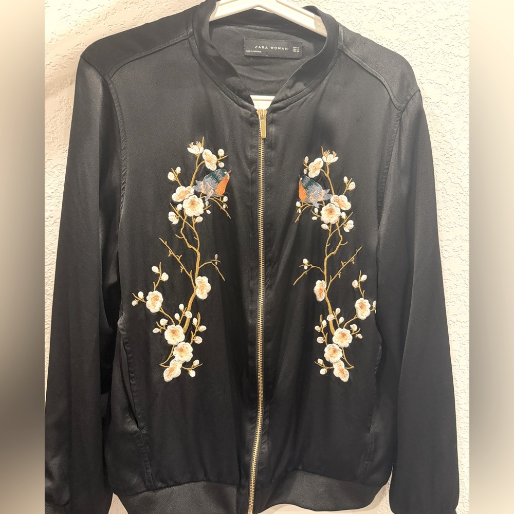 zara embroidered bomber jacket